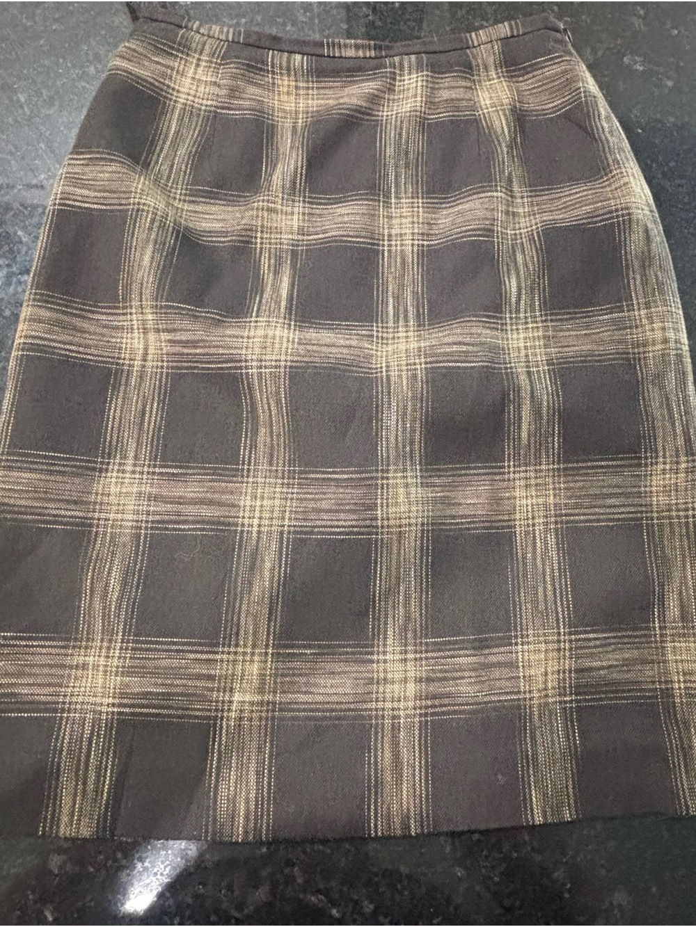 Classic Jones Wear Plaid Pencil Skirt in Brown and Cream